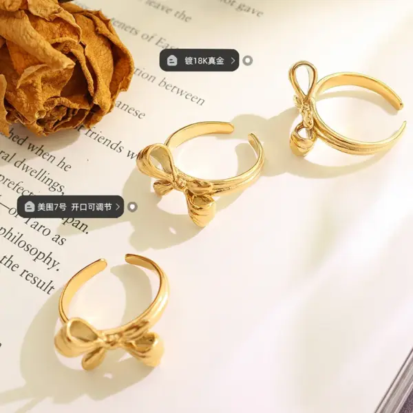 Wholesale PVD Coated Real Gold Plated 18K Gold Bow Knot 304 Stainless Steel Fashion Waterproof Non Tarnish