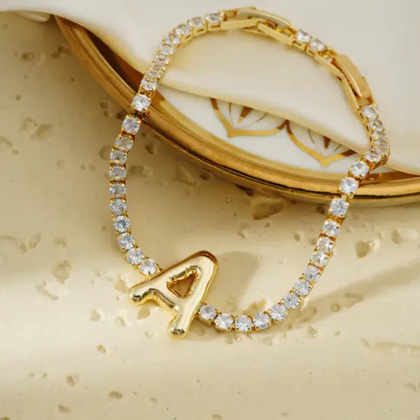 Wholesale 304 Stainless Steel Copper K Gold Plated Simple Style Classic Style Plating Inlay Letter Zircon Bracelets