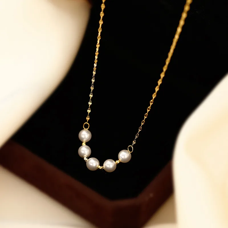 Wholesale PVD Coated Real Gold Plated 18K Gold Round 304 Stainless Steel Simple Style Korean Style Waterproof Non Tarnish 304 Stainless Steel Necklace