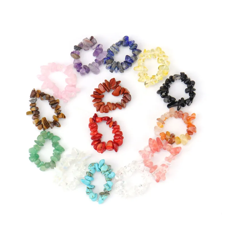 Wholesale Women'S Metal Beaded Healing Geometric Natural Stone Rings Healing Crystals Jewelry