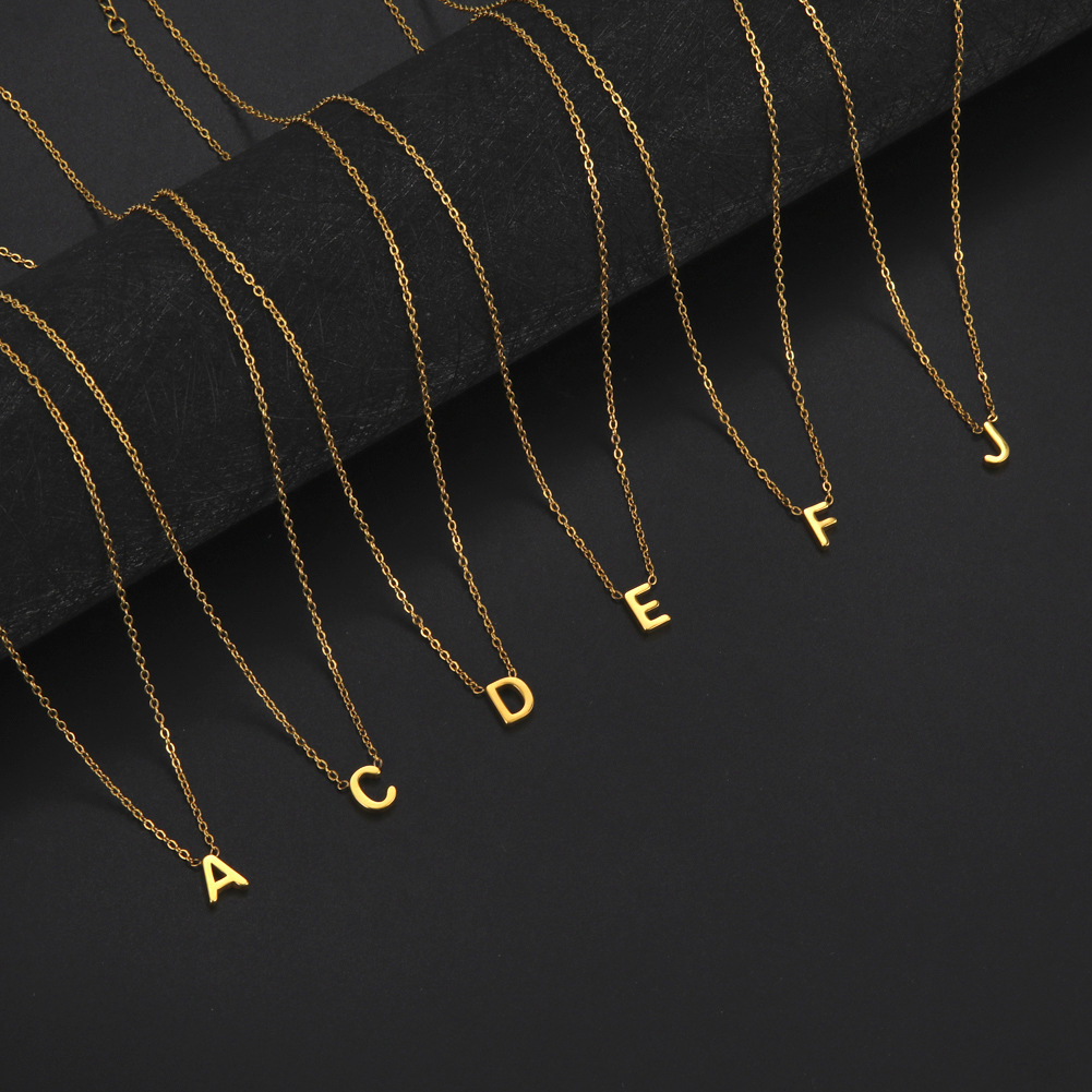 Wholesale Hot welding 26 letters gold 18K gold plating does not fade jewelry 304 stainless steel necklace
