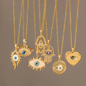 Wholesale Titanium Steel Copper Gold Plated Simple Style Devil's Eye Hollow Out Inlay Zircon Pendant Necklace