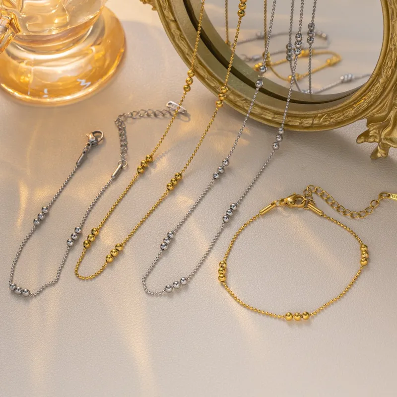 Wholesale Titanium Steel Necklace For Women Simple Trendy Set Geometric Gold-Plated Sequins Inlaid Black