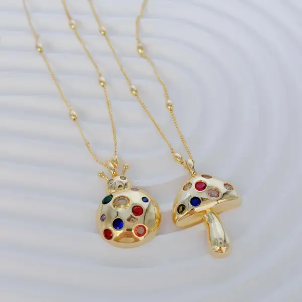 Wholesale Jewelry Cute IG Style Ladybugs Mushroom Copper Zircon 18K Gold Plated Plating Inlay Pendant Necklace
