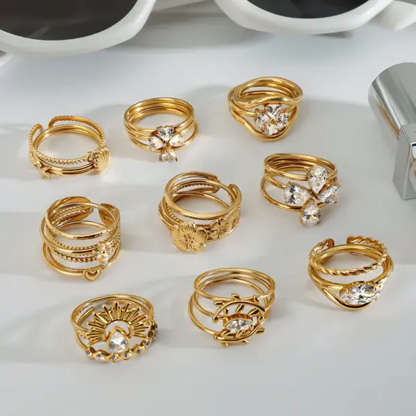 304 Stainless Steel Geometric PVD Coated 18K Real Gold Plated Real Gold Plated Classic Style Waterproof Non Tarnish Rings