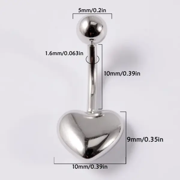 Wholesale 1 Piece 304 Stainless Steel Stone-Free Vacation Simple Style Roman Style Belly Rings Solid Color Gold Steel Color Red Heart Ion Plating (IP) 18K Gold Plated Ear Cartilage Rings & Studs Belly Rings Tongue Rings