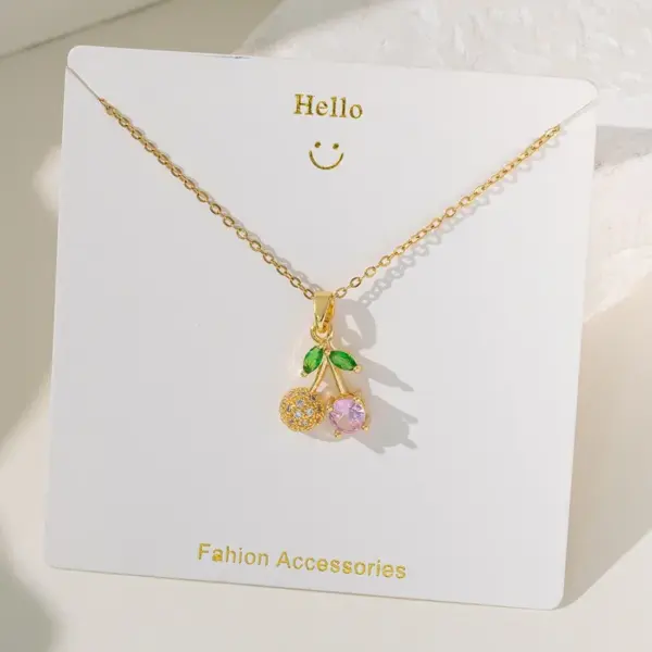 Wholesale Jewelry Cute Cherry Titanium Steel Copper Plating Cable Chain Pendant Necklace