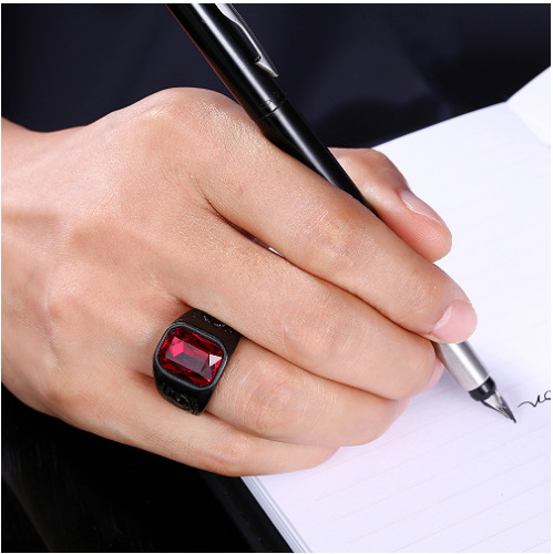 Wholesale Wish cross-border hot selling fashion men's red big gem domineering punk style ring jewelry