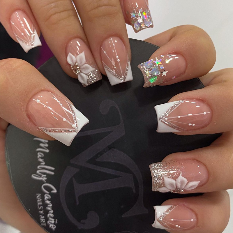 Wholesale French wearing nail geometric glitter nail art gradient nail art patch cross-border fake nails wholesale false nails