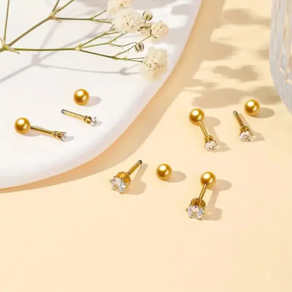 Wholesale 3 Pairs Simple Style Classic Style Geometric 304 Stainless Steel 18K Gold Plated Cartilage Earrings