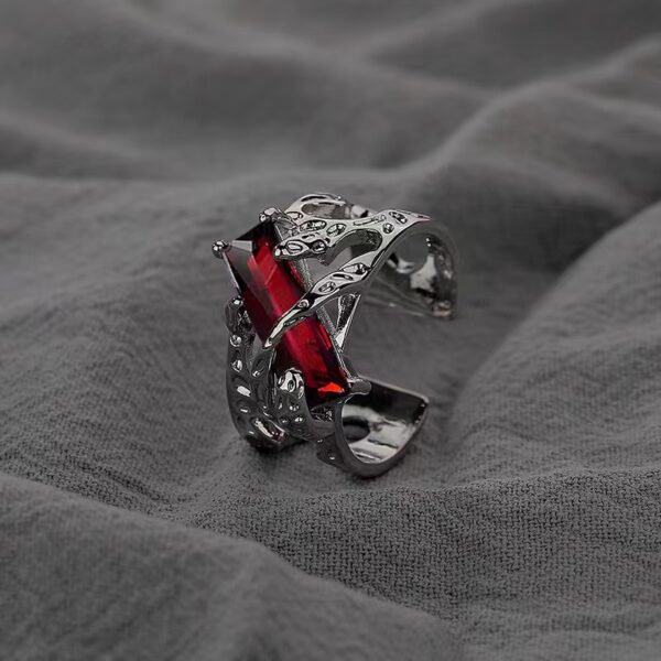 Wholesale Vintage Ruby Ring for Men and Women Trendy Domineering Neutral Wind Texture Finger Ring Dark Lava Zircon Ring