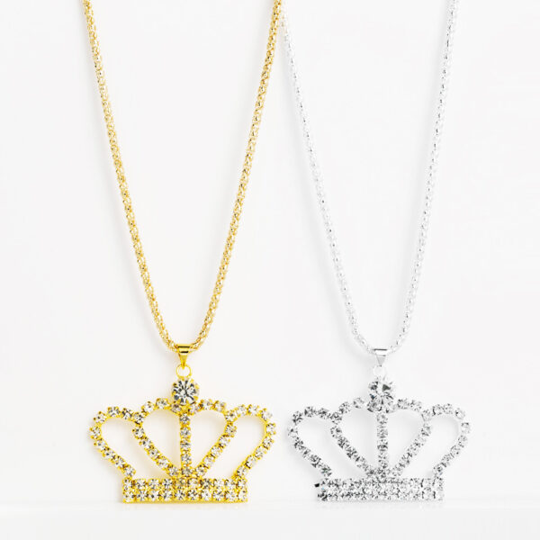 Wholesale European and American fashion all-match full diamond crown hollow lady pendant necklace long diamond sweater chain cross-border supply