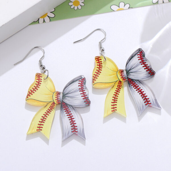 Wholesale Cross-border New Sports Style Yellow and White Baseball Softball Bow Pendant Earrings Acrylic Earrings Gift