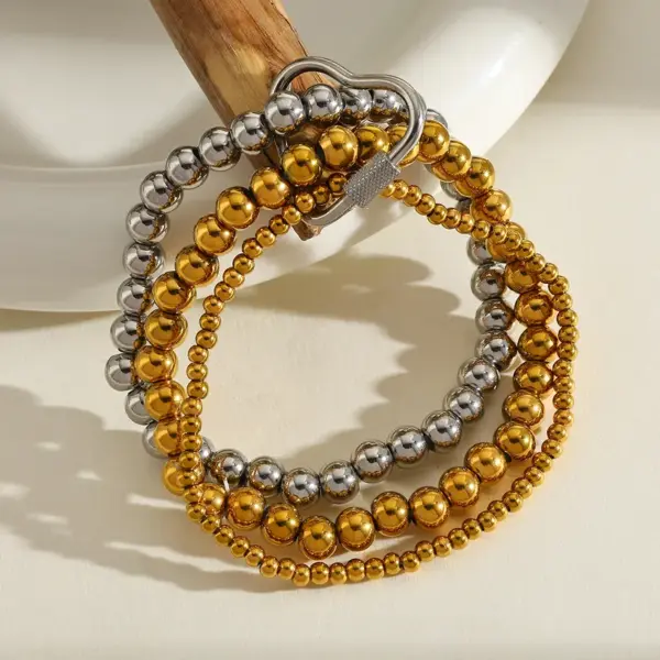 Wholesale Stainless Steel 18K Gold Plated Multi-Layer Beaded Elastic Rope Bracelet Casual Everyday Date Selfie Festival Geometric Heart Shape