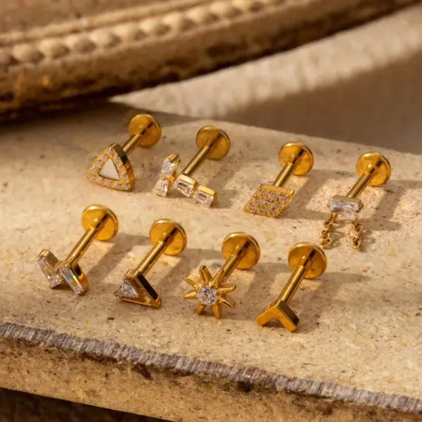 1 Piece Ear Cartilage Rings & Studs Simple Style Geometric Pure Titanium Plating Inlay Zircon