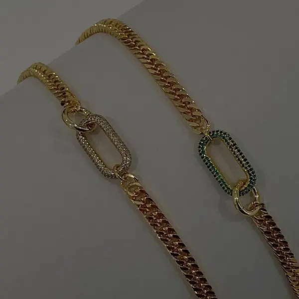18K Gold Plated Copper Electroplating PVD Coated Zircon Geometric Cuban Link Chain Curb Chain Necklace