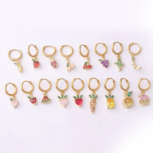 Wholesale 1 Piece Fashion Fruit Plating Inlay Copper Zircon Drop Earrings