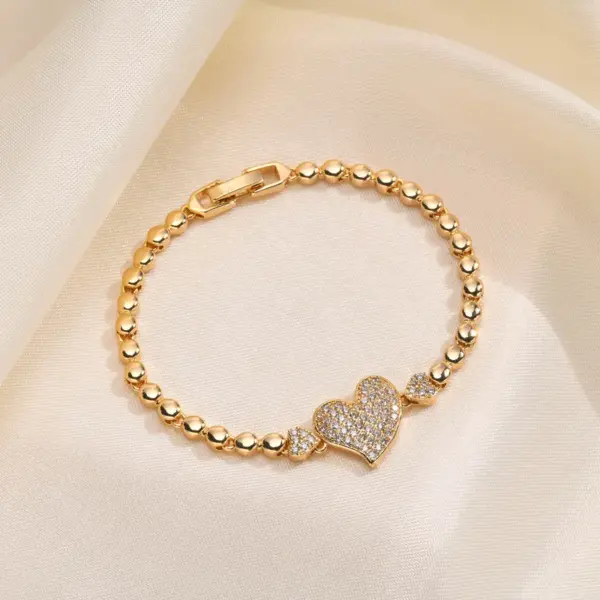 Copper Gold Plated Vintage Style Plating Inlay Heart Shape Butterfly Rectangle Zircon Bracelets