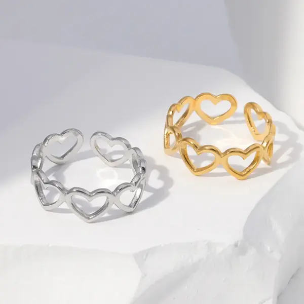 Wholesale PVD Coated Real Gold Plated 18K Gold Heart Shape 304 Stainless Steel Sweet Waterproof Non Tarnish Open Ring
