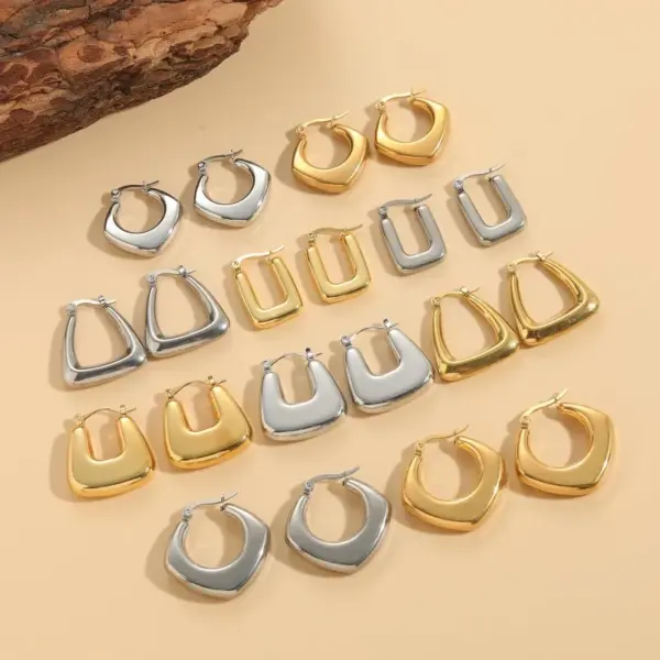 Wholesale 304 Stainless Steel Triangle Square PVD Coated Elegant Retro Hollow Out Gold Earrings