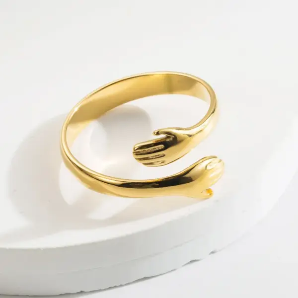 PVD Coated Real Gold Plated 14K Gold Hand Heart Shape Wings 304 Stainless Steel Retro Roman Style Waterproof Non Tarnish Open Rings