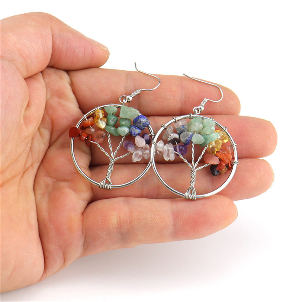 Wholesale Cross-border Hot Sale Natural Stone Earrings Colorful Stone Original Stone Winding Earrings Pendant Handmade Jewelry Mother's Day Gift
