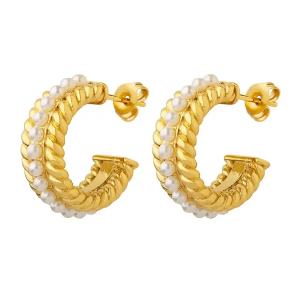 Wholesale PVD Coated Real Gold Plated C Shape Titanium Steel Elegant Waterproof Non Tarnish Earrings