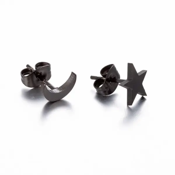Simple Style Triangle Moon nut Tree Stainless Steel Asymmetrical Plating Ear Studs 1 Pair