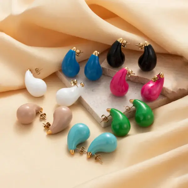 Wholesale PVD Coated Water Droplets 304 Stainless Steel French Style Simple Style Classic Style Waterproof Non Tarnish Ear Studs
