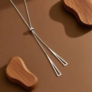 X06190-Triangle Pull-Necklace-Steel Color