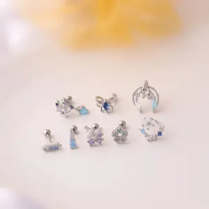 316L Stainless Steel Copper Ear Cartilage Rings & Studs Geometric Waterproof Non Tarnish Surgical Steel