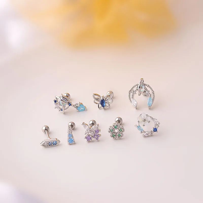 Wholesale 316L Stainless Steel Copper Ear Cartilage Rings & Studs Geometric Waterproof Non Tarnish Surgical Steel
