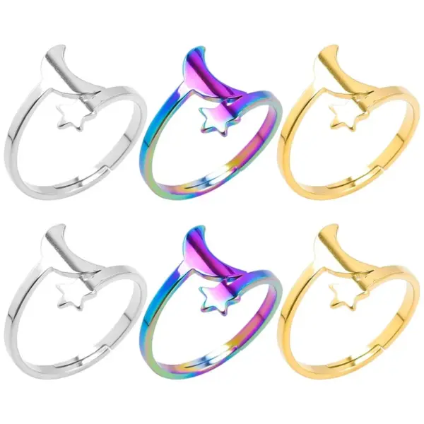 Wholesale PVD Coated Real Gold Plated 18K Gold Star Moon 304 Stainless Steel Casual Waterproof Non Tarnish Open Ring