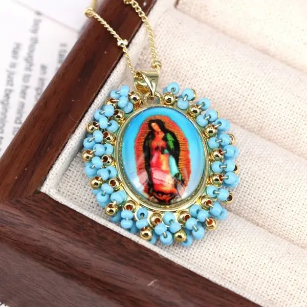 Wholesale Copper Inlay Human Geometric Seed Bead Pendant Necklace