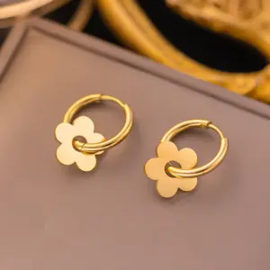 Wholesale PVD Coated Real Gold Plated 18K Gold Flower 304 Stainless Steel Elegant Waterproof Non Tarnish Earrings