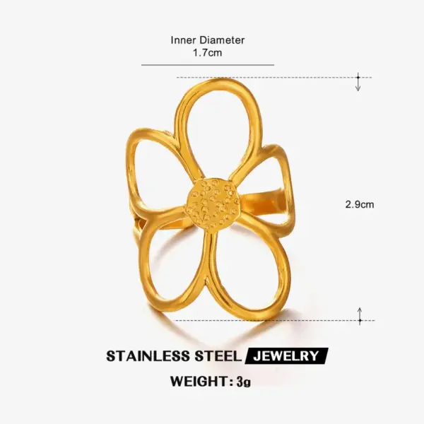 Wholesale Ion Plating (IP) 18K Gold Plated Flower 304 Stainless Steel Elegant Glam Hip-Hop Waterproof Non Tarnish Open Rings