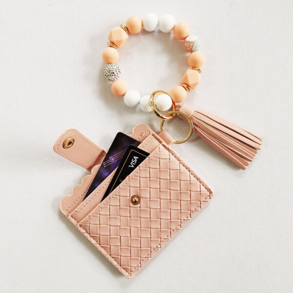 Wholesale Striped Card Holder Rhinestone Ball Silicone Keychain