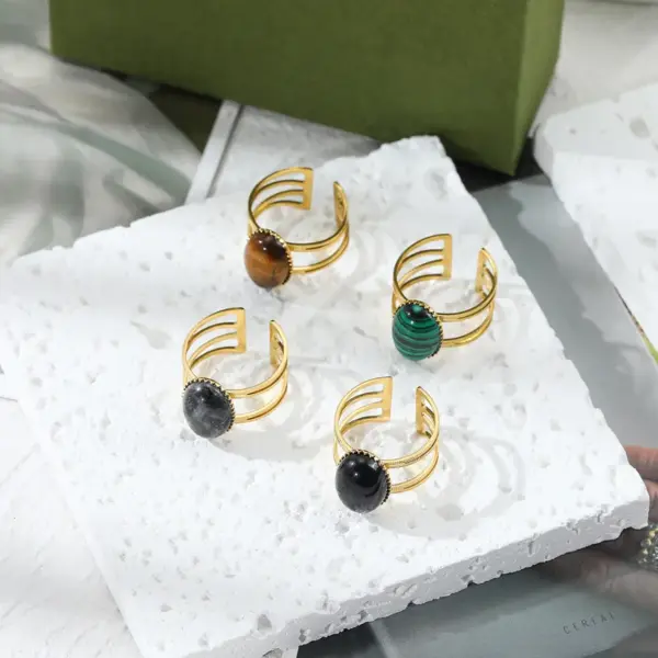 Wholesale Fashion Geometric Stainless Steel Open Ring Natural Stone Stainless Steel Rings