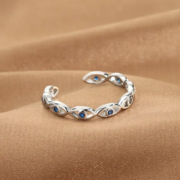 Wholesale Classic Style Devil's Eye Copper Inlay Zircon Open Ring