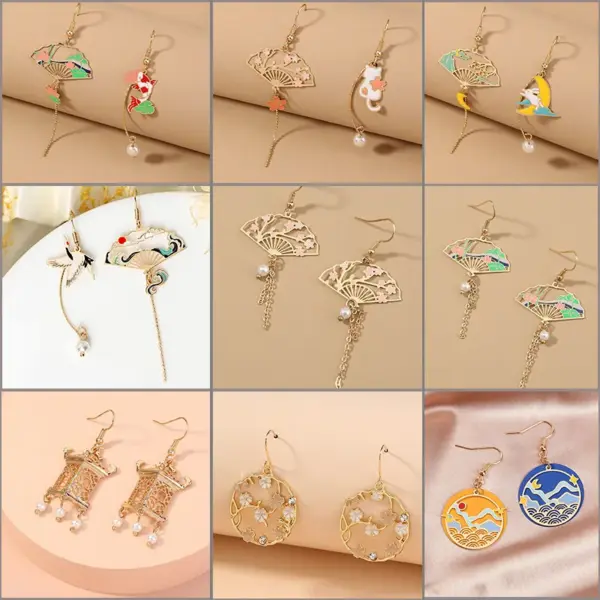 Wholesale Retro Tower Sector Ferroalloy Copper Plating Artificial Pearls Zircon Women's Drop Earrings 1 Pair