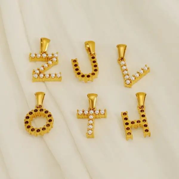 1 Piece 304 Stainless Steel Artificial Pearls 18K Gold Plated Letter Polished Pendant