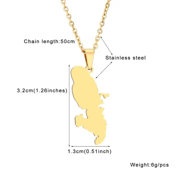 Wholesale Map Map Of Martinique 201 Stainless Steel 304 Stainless Steel Vintage Style 304 Stainless Steel Pendant Necklace