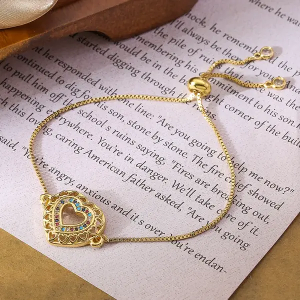 Wholesale Simple Style Commute Heart Shape Copper Inlay Zircon 18k Gold Plated Bracelets