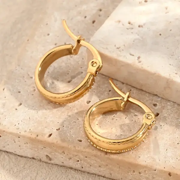 Wholesale Popular DIY Jewelry 201 Stainless Steel Water Plating Pattern Hoop Earrings Round Design Polished Finish