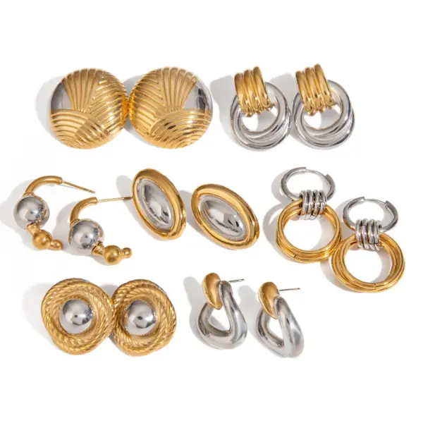 Wholesale 304 Stainless Steel Geometric PVD Coated 18K Real Gold Plated Real Gold Plated 18K Gold Retro Simple Style Classic Style Waterproof Non Tarnish Earrings Ear Studs