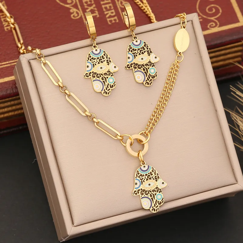 Wholesale Fashion Palm Eye Stainless Steel Plating Bracelets Earrings Necklace