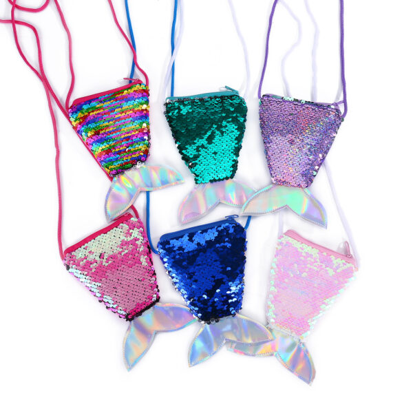 Wholesale Children's wallet fish tail sequins lanyard coin purse girl mermaid diagonal
