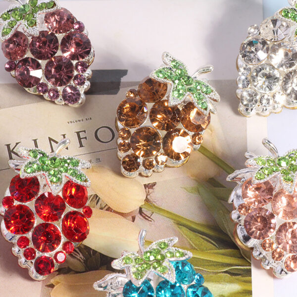 Wholesale DIY colorful grape-shaped keychain with full rhinestones and straight holes for easy stringing.