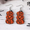 Wholesale Europe and the United States cross-border new Halloween bat grimace pumpkin pendant earrings wooden Gothic wind double-sided ear jewelry
