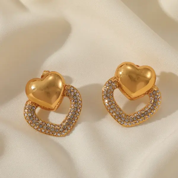 oly-afbc9fc77f2db01690daa06d3c9b05d2 Wholesale 1 Pair Elegant Basic Luxurious Bag Heart Shape Twist Plating Inlay 304 Stainless Steel Zircon 18K Gold Plated Earrings